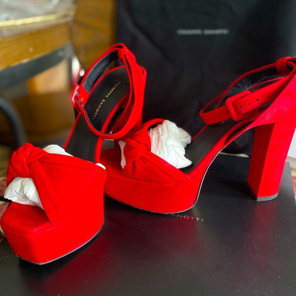 Giuseppe Zanotti - red velvet platform heels